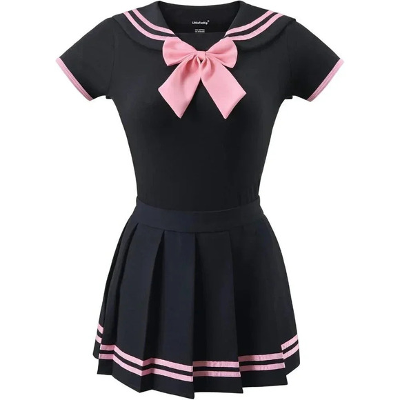 Cotton Romper Pajamas Full Black Bodysuit  Cosplay Magical Onesie Skirt Set - Picture 5 of 7